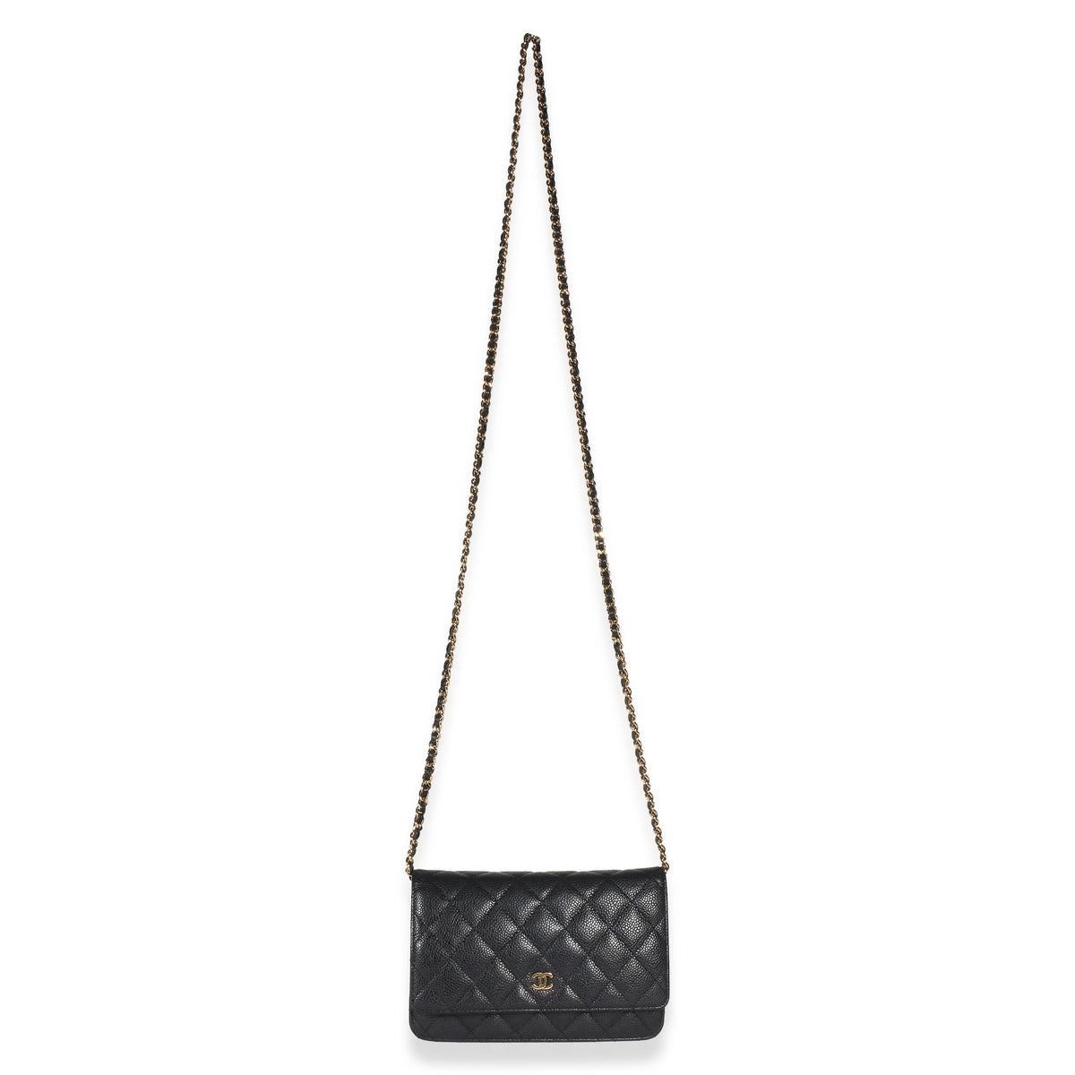Chanel Black Quilted Caviar Classic Wallet On Chain Handbag 8