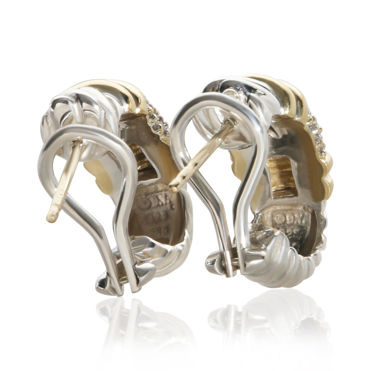 David Yurman Yellow Gold & Sterling Silver Diamond Metro Shrimp Earrings 4