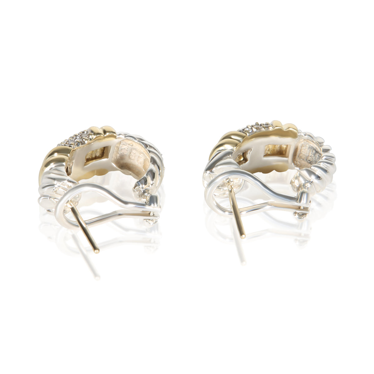 David Yurman Yellow Gold & Sterling Silver Diamond Metro Shrimp Earrings 5