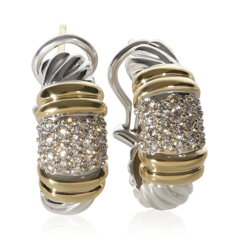 David Yurman Yellow Gold & Sterling Silver Diamond Metro Shrimp Earrings fv