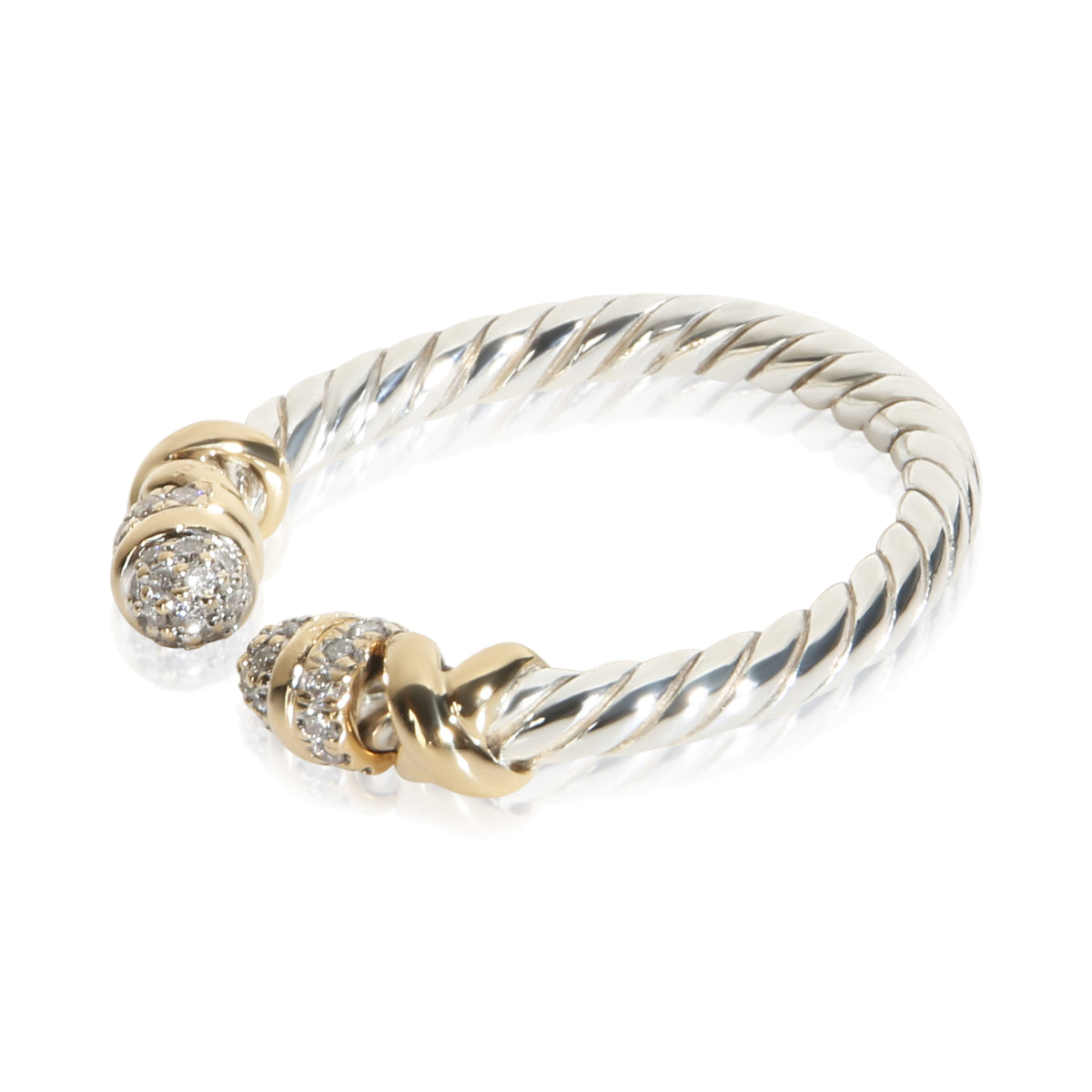 David Yurman Yellow Gold & Sterling Silver Diamond Petite Helena Ring 2