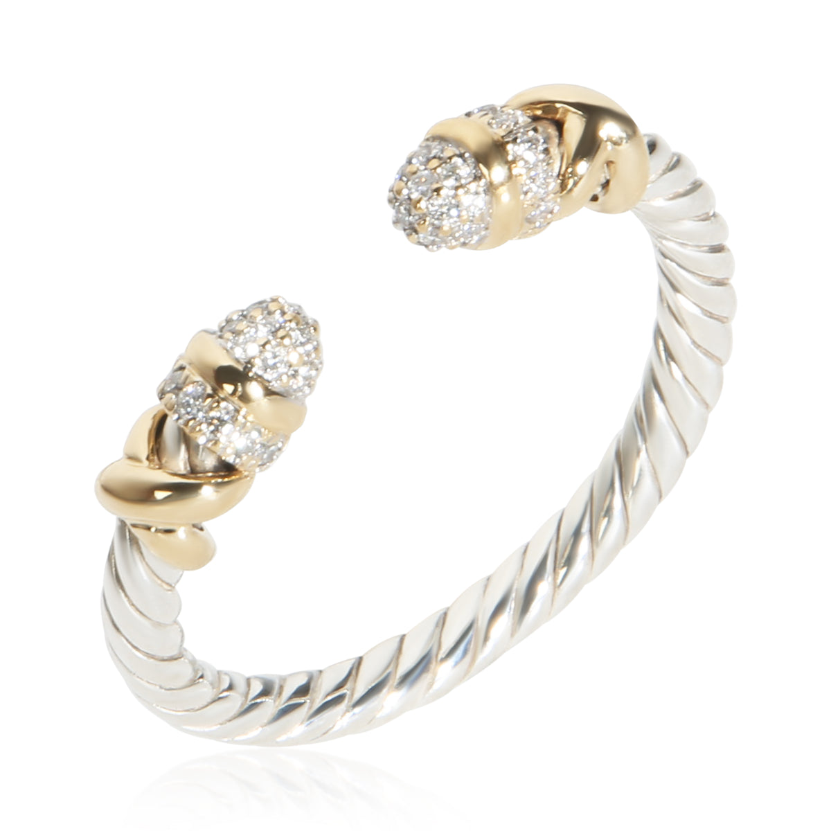 David Yurman Yellow Gold & Sterling Silver Diamond Petite Helena Ring 4