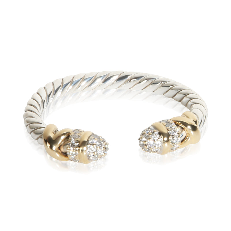 David Yurman Yellow Gold & Sterling Silver Diamond Petite Helena Ring fv