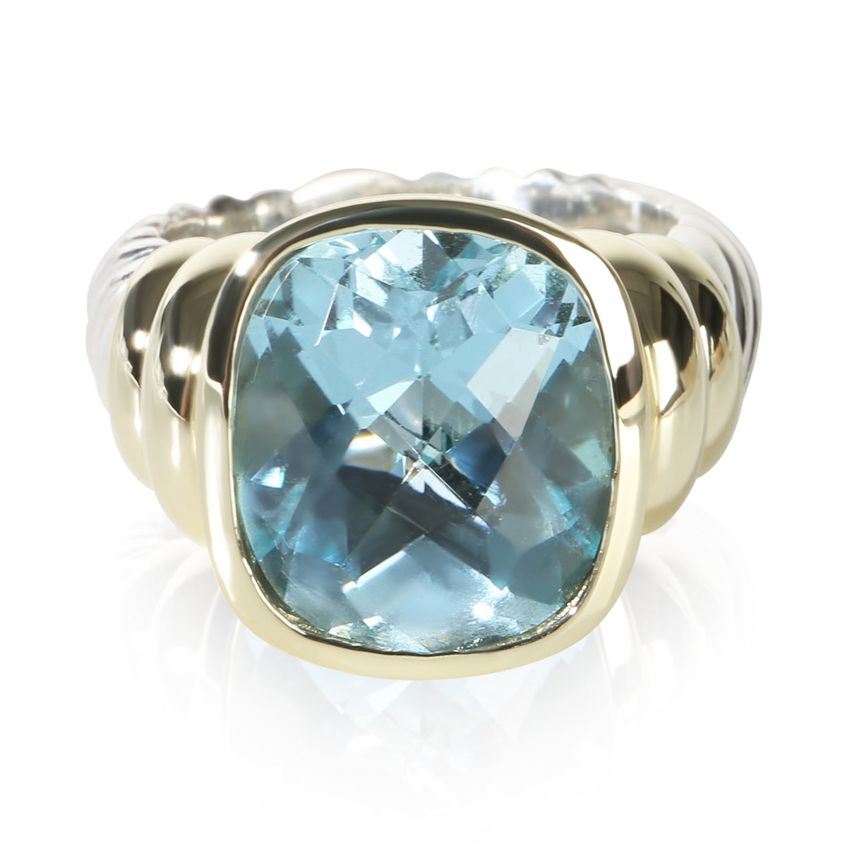 David Yurman Yellow Gold & Sterling Silver Topaz Noblesse Ring fv