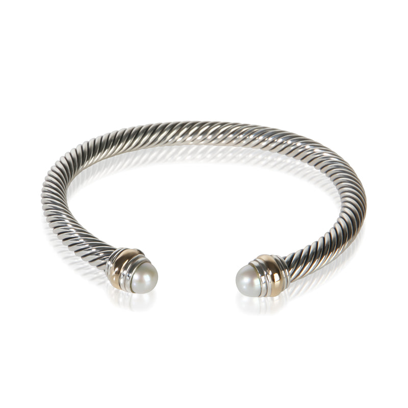 David Yurman Yellow Gold & Sterling Silver Pearl Cable Classic Bracelet fv