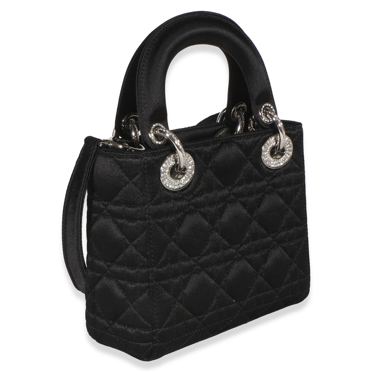 Christian Dior Black Satin Cannage Swarovski Crystal Embellished Mini Lady Dior Handbag 3