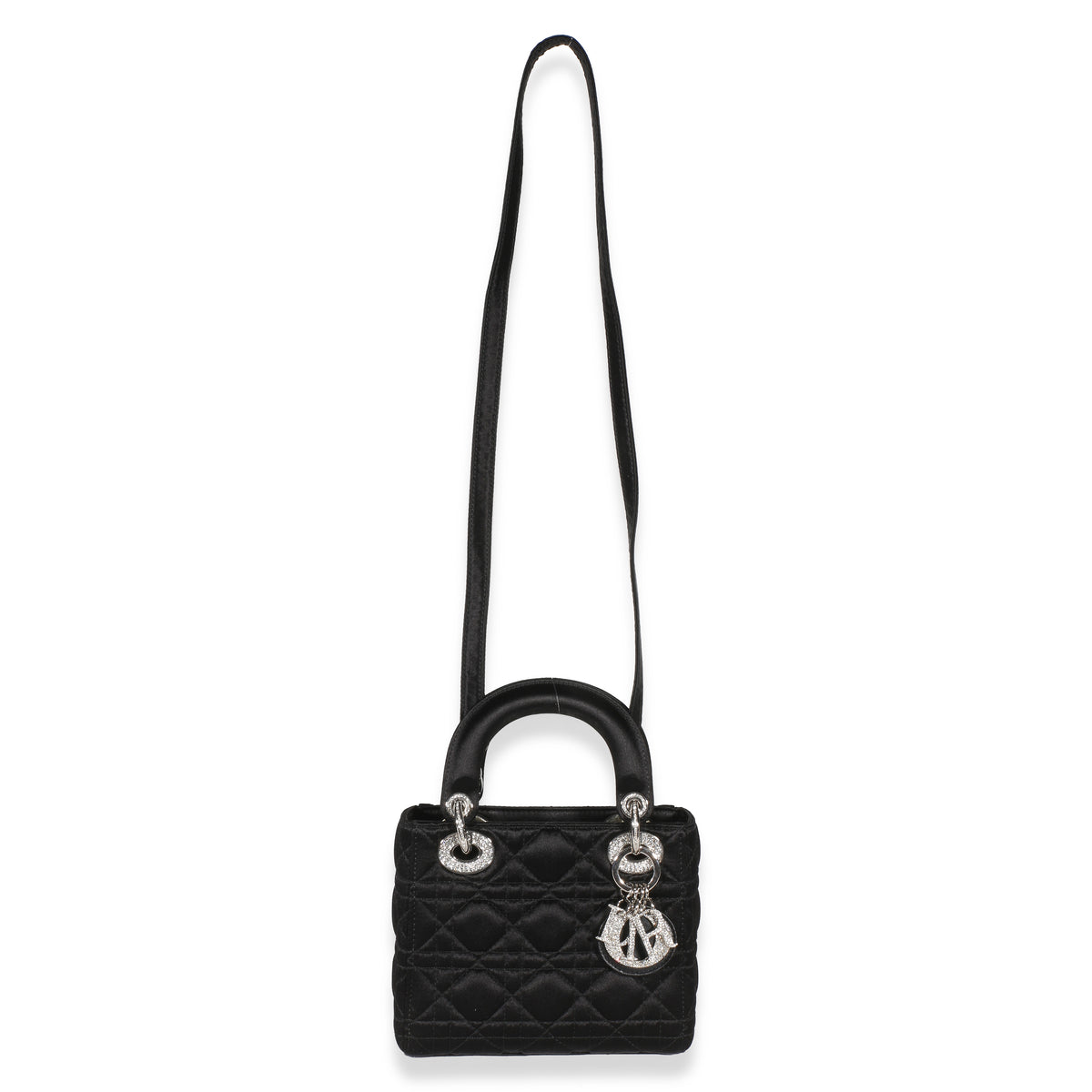 Christian Dior Black Satin Cannage Swarovski Crystal Embellished Mini Lady Dior Handbag 8