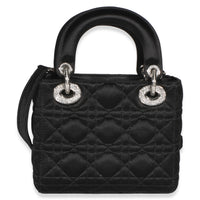 Christian Dior Black Satin Cannage Swarovski Crystal Embellished Mini Lady Dior Handbag fv