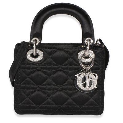 Christian Dior Black Satin Cannage Swarovski Crystal Embellished Mini Lady Dior Handbag id