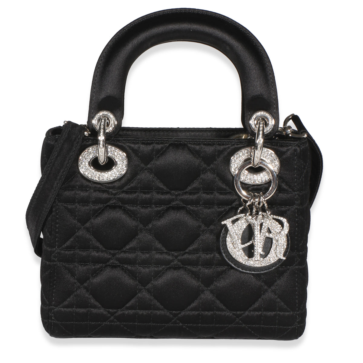 Christian Dior Black Satin Cannage Swarovski Crystal Embellished Mini Lady Dior Handbag id