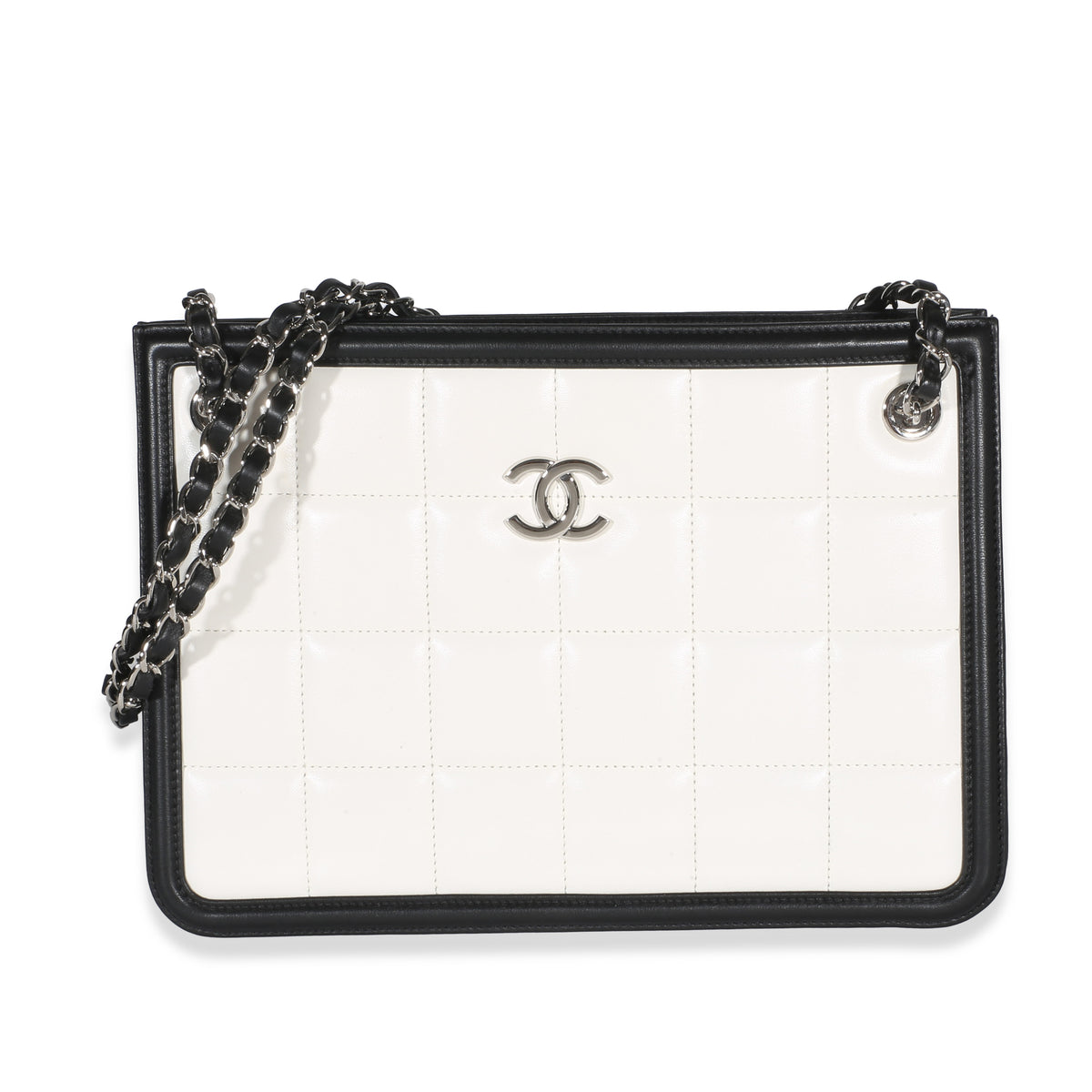Chanel Bi color Black White Quilted Calfskin Chocolate Bar Small Tote Handbag id