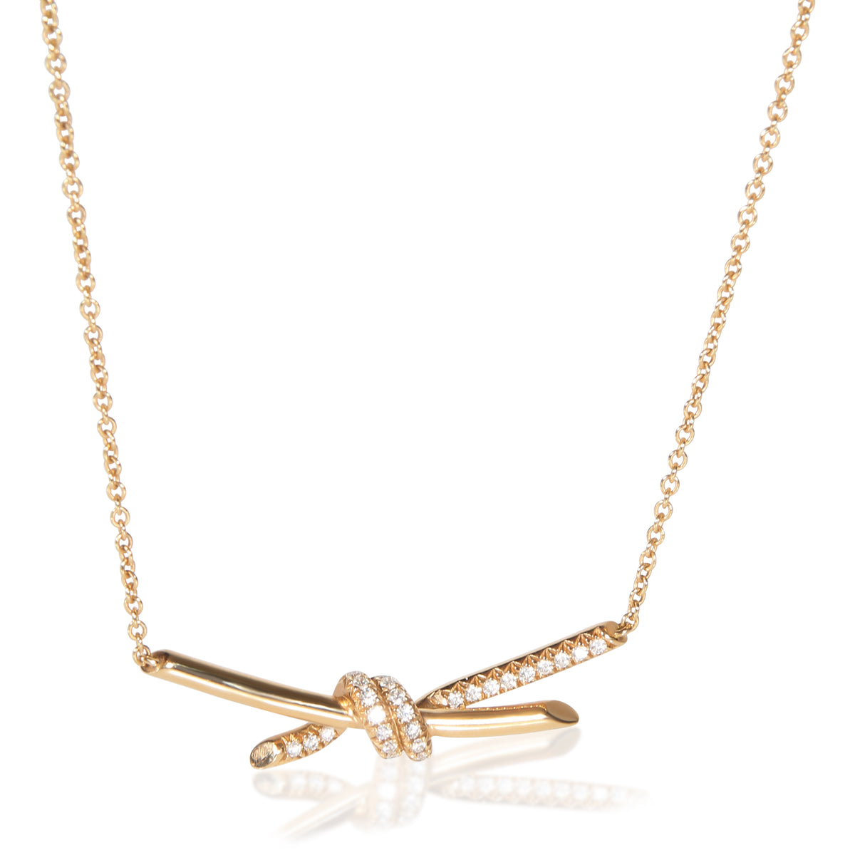 Tiffany & Co. Rose Gold Diamond Knot Necklace fv
