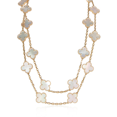 Van Cleef & Arpels Yellow Gold Mother Of Pearl Vintage Alhambra Necklace fv