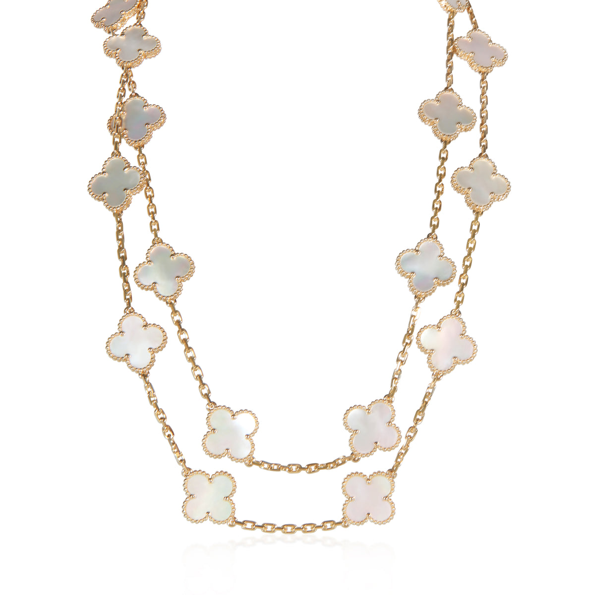 Van Cleef & Arpels Yellow Gold Mother Of Pearl Vintage Alhambra Necklace fv