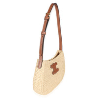 Celine Natural Raffia Calfskin Triomphe Medium Tilly Shoulder Bag Handbag 3