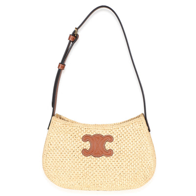 Celine Natural Raffia Calfskin Triomphe Medium Tilly Shoulder Bag Handbag id