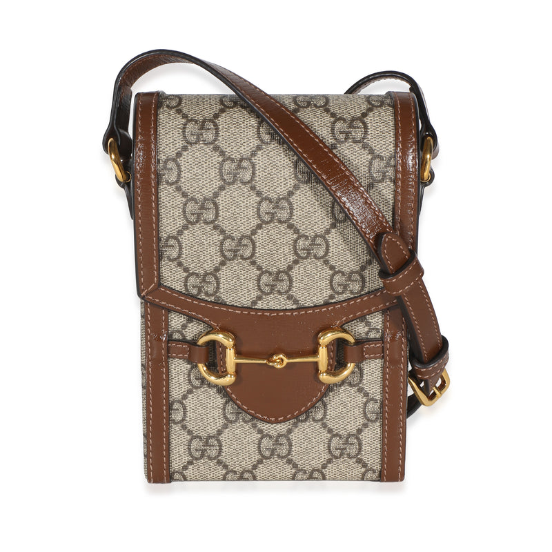 Gucci Beige GG Supreme Monogram Mini Horsebit 1955 Crossbody Bag Handbag id