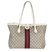 Gucci Cream GG Supreme Canvas Medium Ophidia Tote Handbag fv
