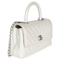 Chanel Silver Chevron Caviar Mini Coco Top Handle Bag Handbag 3