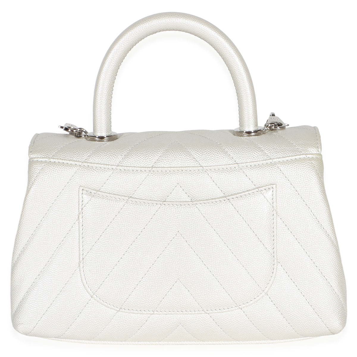 Chanel Silver Chevron Caviar Mini Coco Top Handle Bag Handbag 4