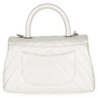 Chanel Silver Chevron Caviar Mini Coco Top Handle Bag Handbag 4
