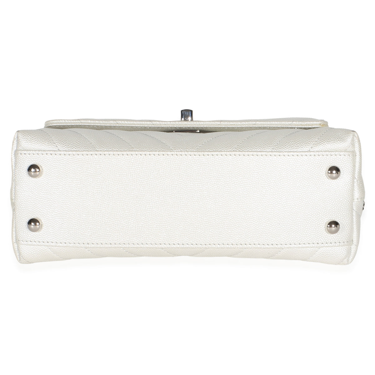 Chanel Silver Chevron Caviar Mini Coco Top Handle Bag Handbag 5