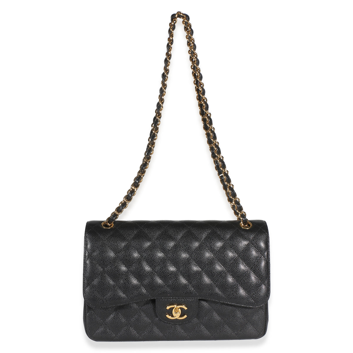 Chanel Black Quilted Caviar Jumbo Double Flap Bag Handbag 8