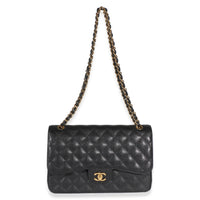Chanel Black Quilted Caviar Jumbo Double Flap Bag Handbag 8