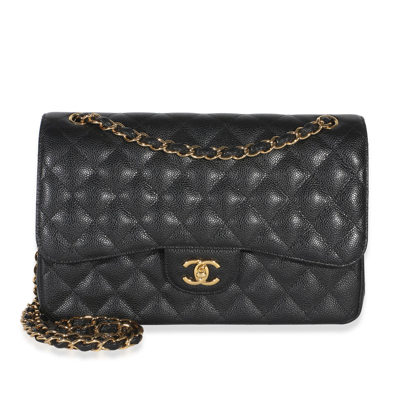 Chanel Black Quilted Caviar Jumbo Double Flap Bag Handbag id