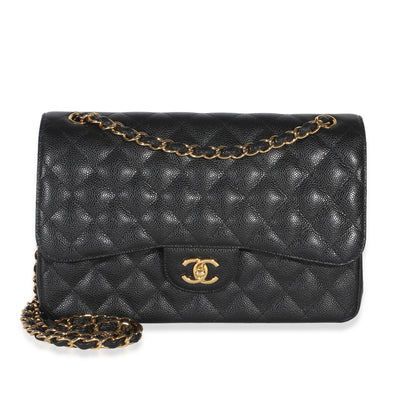 Chanel Black Quilted Caviar Jumbo Double Flap Bag Handbag id