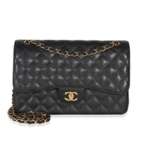 Chanel Black Quilted Caviar Jumbo Double Flap Bag Handbag id