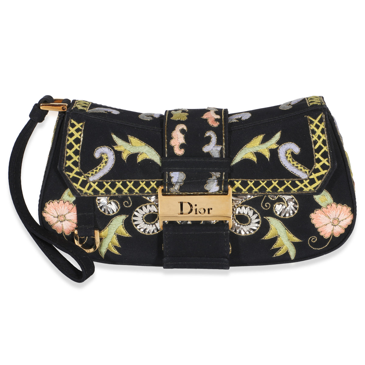 Christian Dior Black Floral Embroidered Dior Street Chic Clutch Handbag id