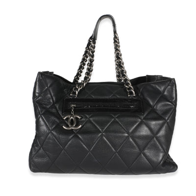 Chanel Black Quilted Caviar Coco Casual Tote Handbag fv