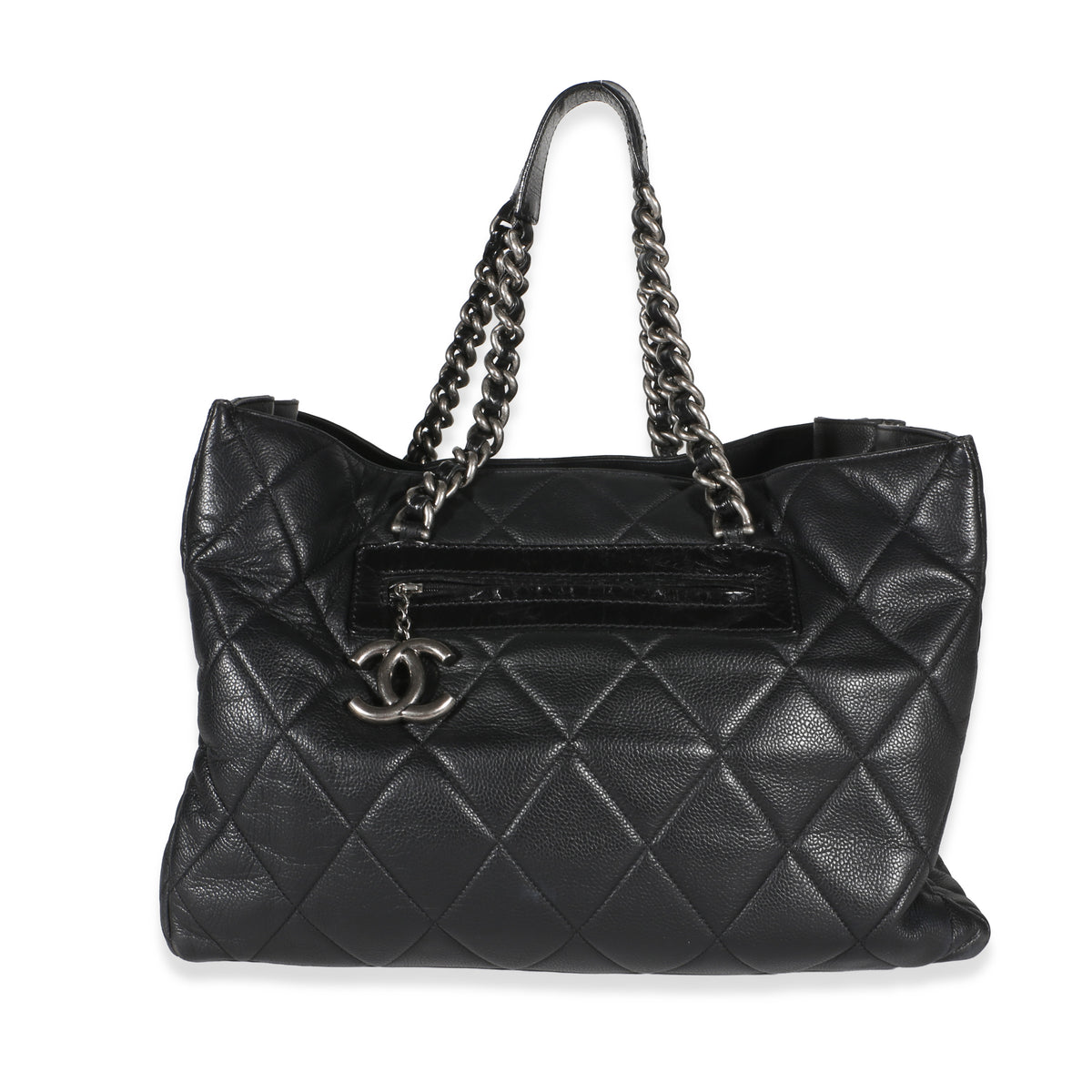 Chanel Black Quilted Caviar Coco Casual Tote Handbag fv