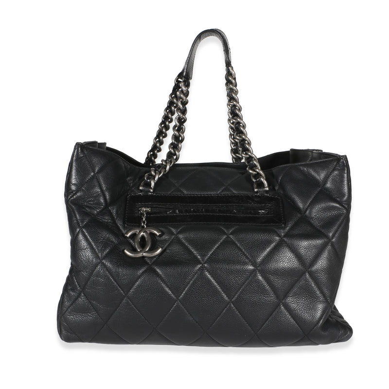 Chanel Black Quilted Caviar Coco Casual Tote Handbag fv