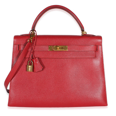 Hermès Rouge Vif Courchevel Kelly Sellier 32 GHW Handbag fv