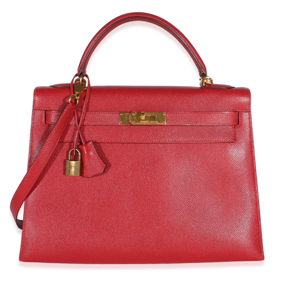 Hermès Rouge Vif Courchevel Kelly Sellier 32 GHW Handbag fv