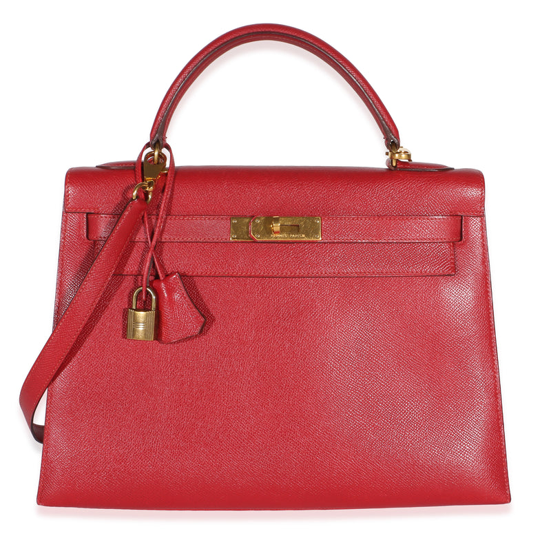 Hermès Rouge Vif Courchevel Kelly Sellier 32 GHW Handbag fv