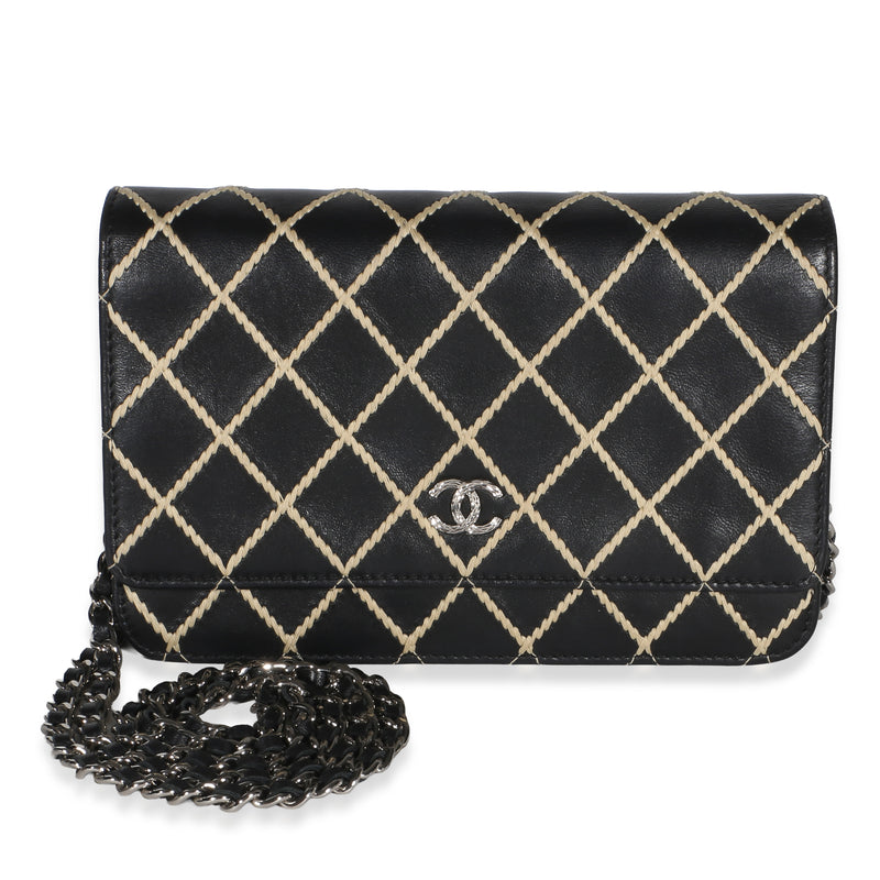 Chanel Black Calfskin Diamond Stitch Fancy CC Wallet On Chain Handbag id