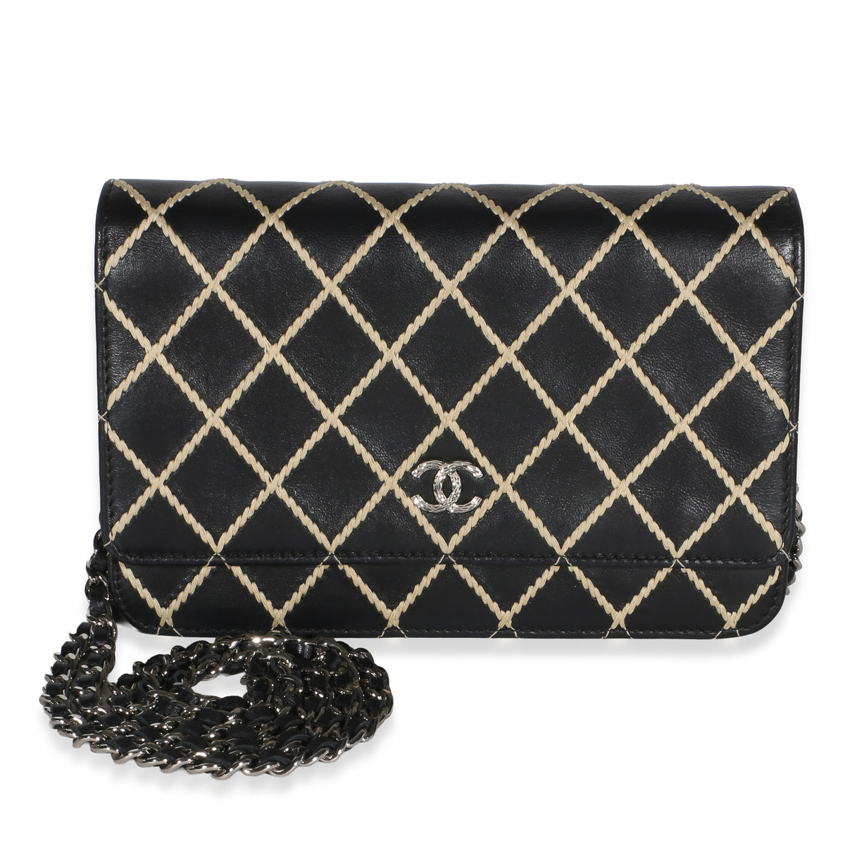Chanel Black Calfskin Diamond Stitch Fancy CC Wallet On Chain Handbag id