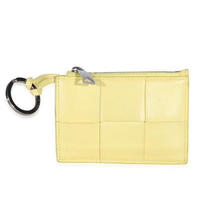 Bottega Veneta Yellow Nappa Cassette Zip Card Holder Wallet id
