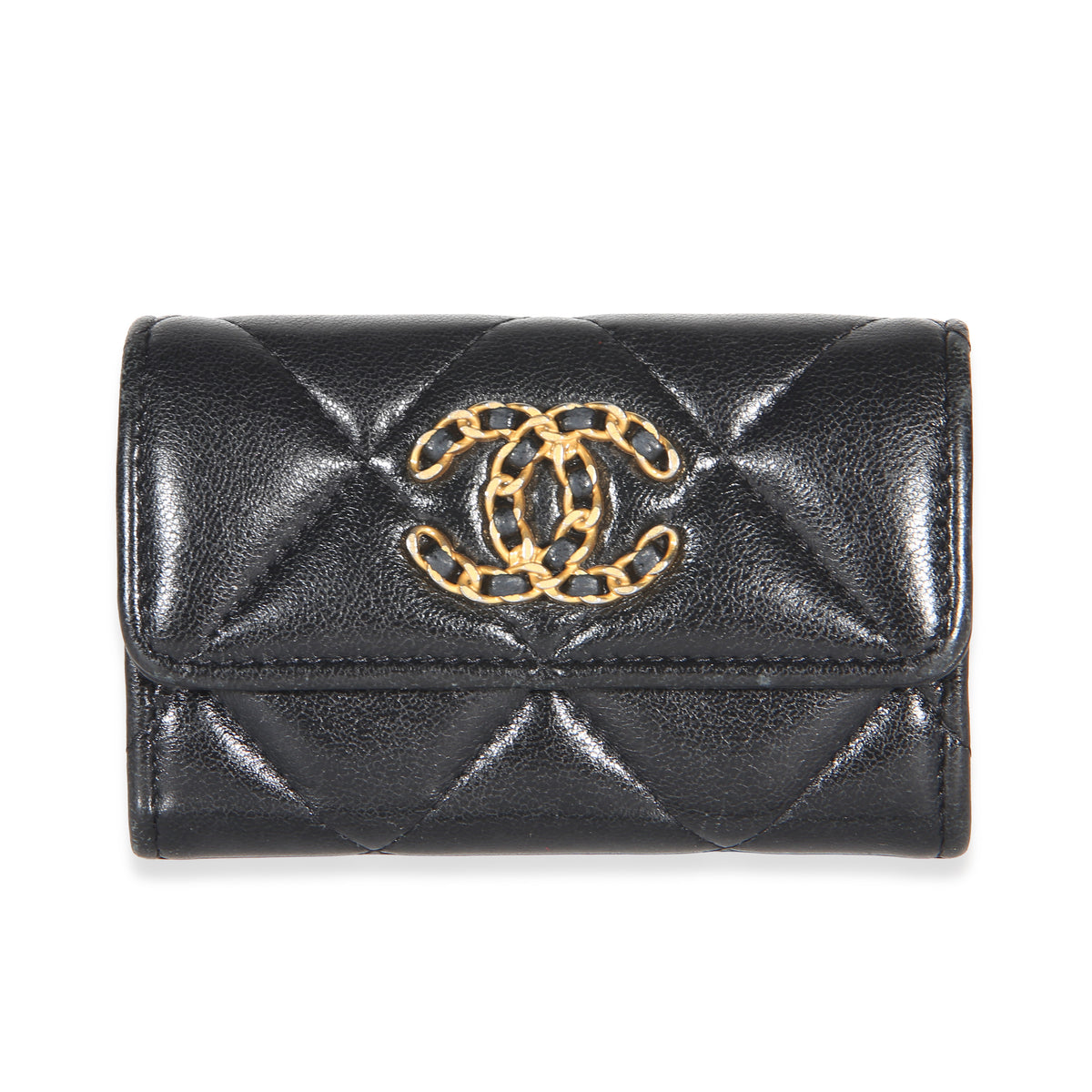 Chanel Black Quilted Lambskin  19 Flap Card Holder Wallet id