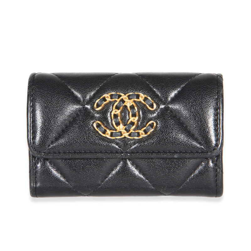 Chanel Black Quilted Lambskin  19 Flap Card Holder Wallet id
