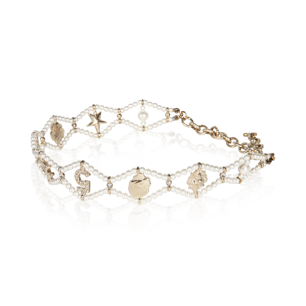 Chanel Gold Plated 2020 Woven Faux Pearl Choker Necklace 2
