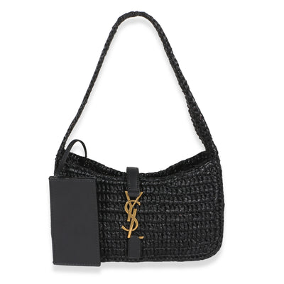 Saint Laurent Black Raffia Calfskin Le 5 A 7 Mini Hobo Handbag id