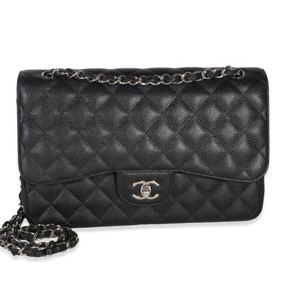 Chanel Black Quilted Caviar Jumbo Double Flap Bag Handbag id