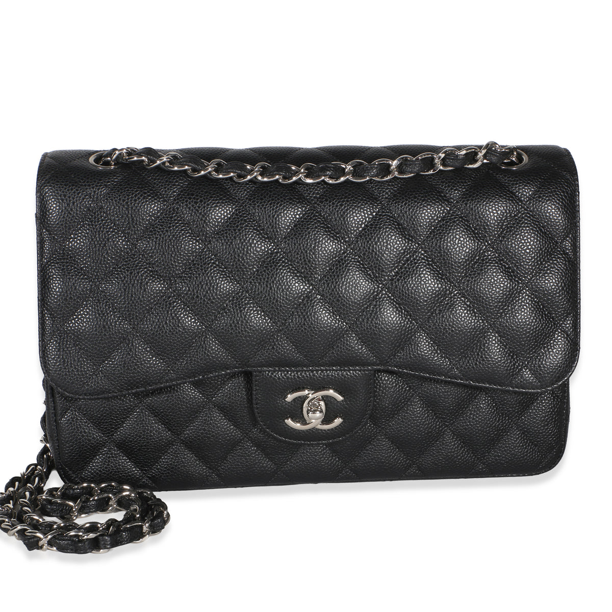 Chanel Black Quilted Caviar Jumbo Double Flap Bag Handbag id