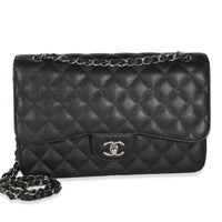 Chanel Black Quilted Caviar Jumbo Double Flap Bag Handbag id