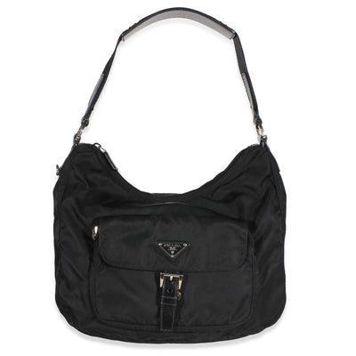 Prada Vintage Black Tessuto Saffiano Shoulder Bag Handbag id