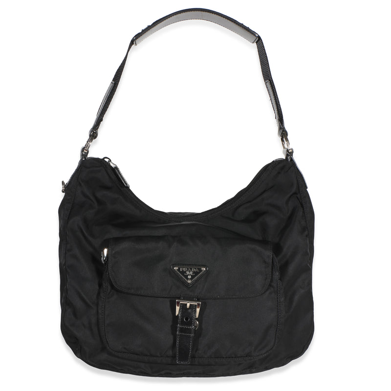 Prada Vintage Black Tessuto Saffiano Shoulder Bag Handbag id